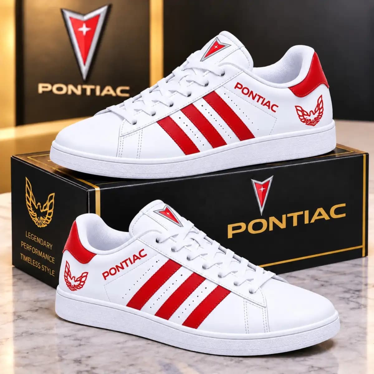 Trans am white and red - Low Top Leather Sneakers